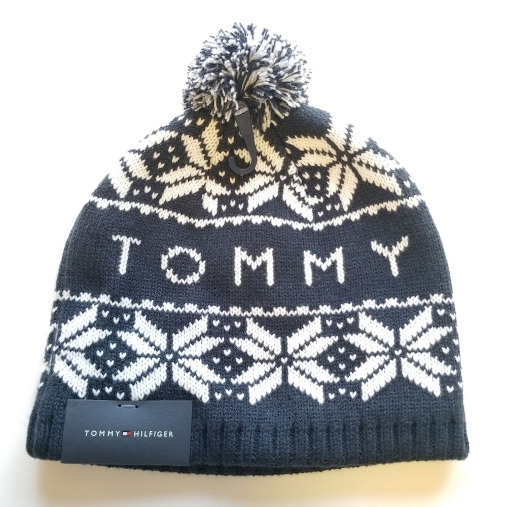 Tommy Hilfiger winter Hat Blue/White snowflake Pom